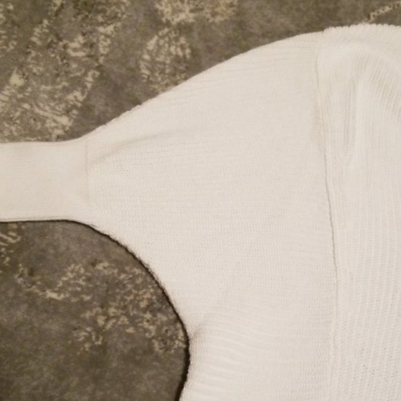 Express White Oversized Sweater Dolman Sleeve V Neck Cotton Preppy Cozy Work XS - Picture 5 of 6